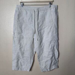 Orvis Pants Women's Large Beige Striped Capri Cropped Linen Pull On Drawstring